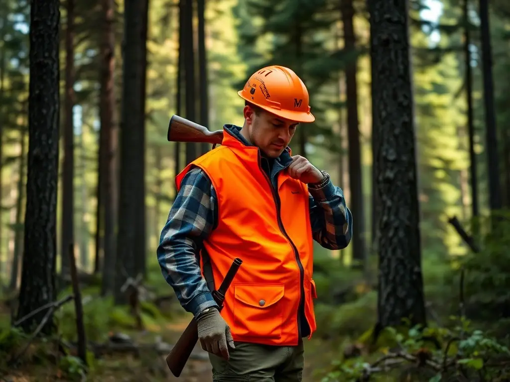 A hunter participating in a regulated hunting activity, showcasing responsible hunting practices promoted by SOCIETE COMMUNALE DE CHASSE DE GIMEL LES CASCADES.
