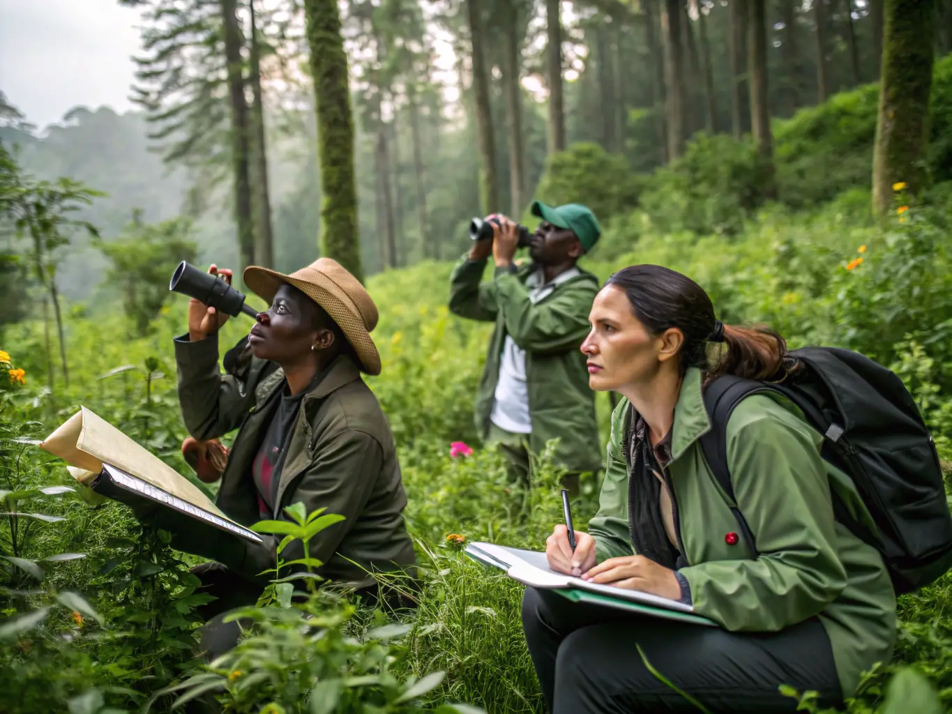 A group of community members participating in a wildlife monitoring activity, demonstrating community engagement in conservation efforts.