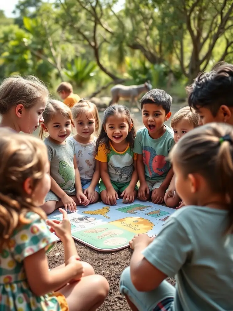 A photo of community members participating in a wildlife education workshop, learning about local flora and fauna and conservation efforts.