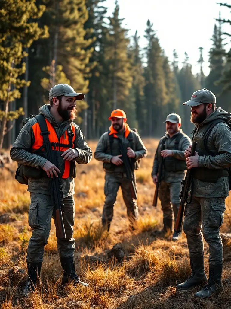 A photograph of a group of hunters participating in a controlled hunt, emphasizing responsible hunting practices and adherence to regulations.