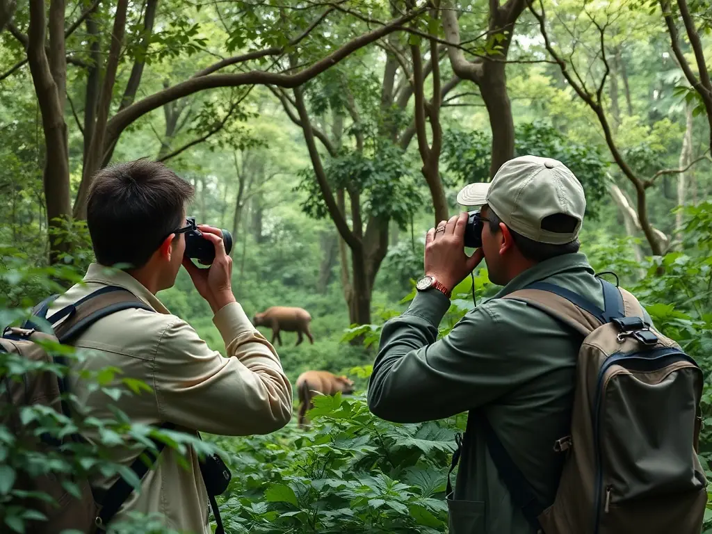 A SOCIETE COMMUNALE DE CHASSE DE GIMEL LES CASCADES team conducting a wildlife survey, using GPS technology and camera traps to monitor local animal populations and their habitats.